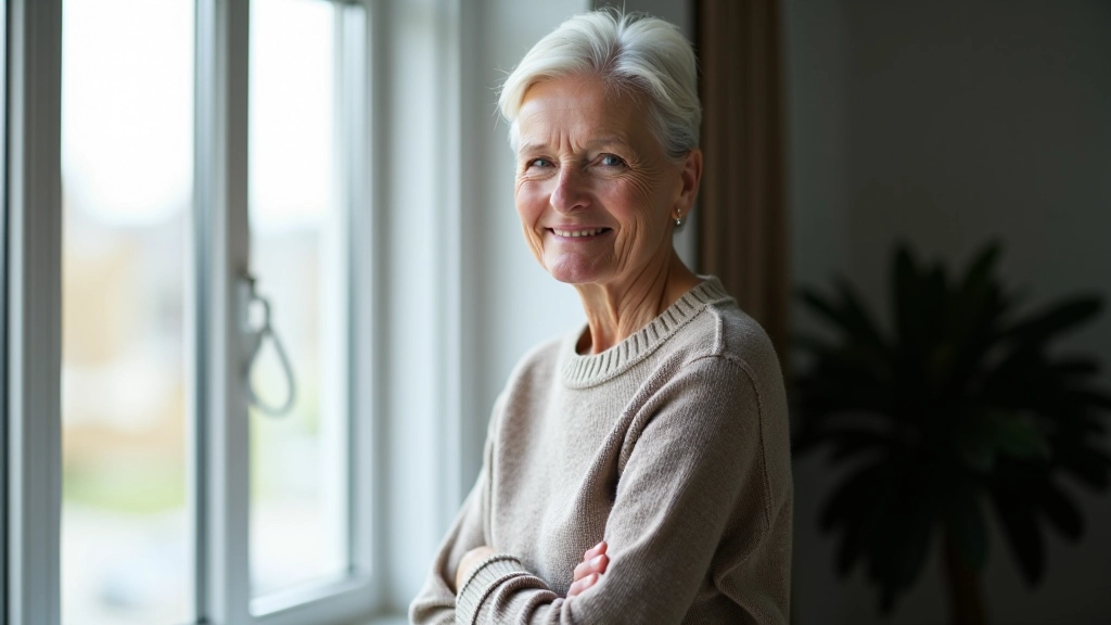 Person standing at window looking out thoughtfully, natural daylight, modern home interior, reflective peaceful moment