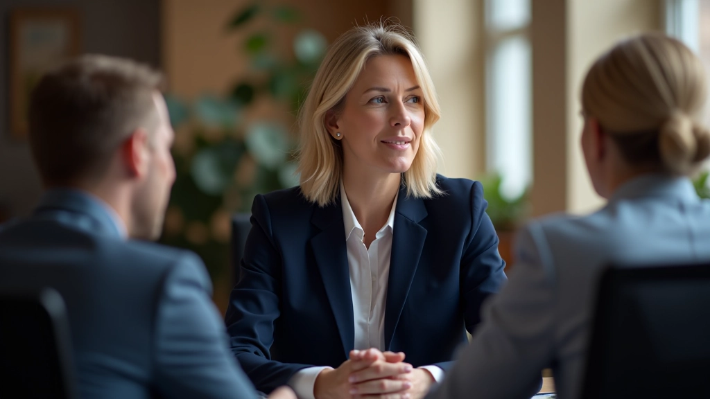 Two professionals in conversation during a workshop setting, seated at table with notebooks, attentive listening, natural office lighting